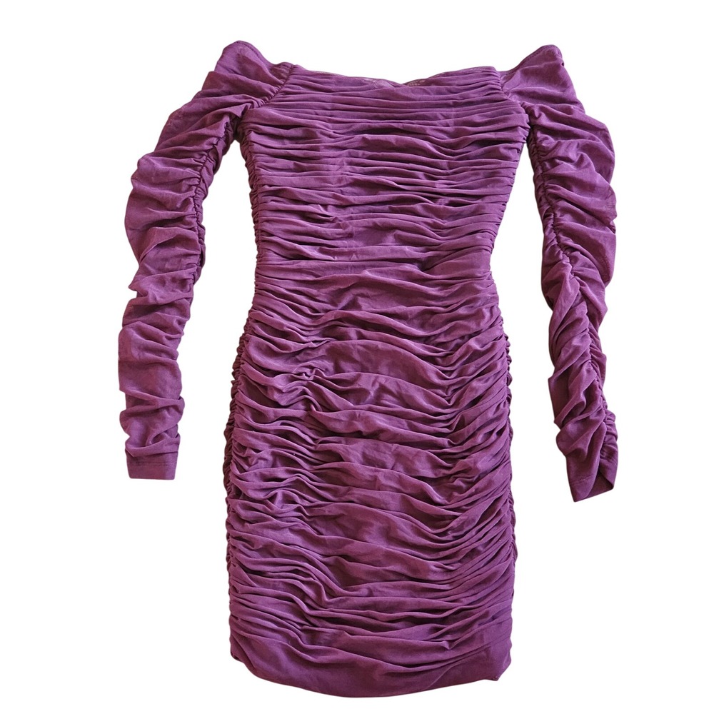 Dress the Population Womens XS Ruched Off Shoulder Dawn LS Bodycon‎ Dress NEW